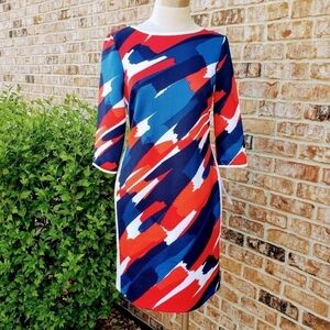 NWT Sandra Darren Fitted Dress Red/Blue/White sz 8